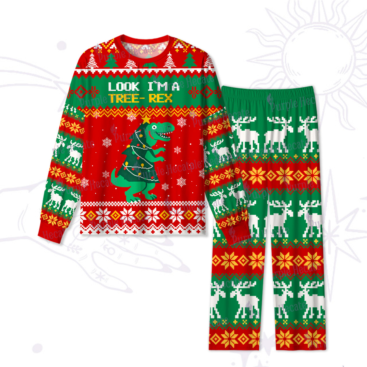 Purplehecate Look Tree I'm A T-Rex Christmas Pajamas
