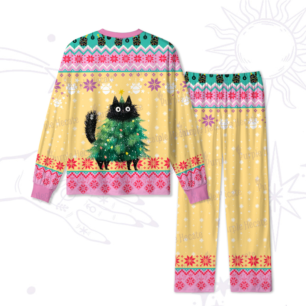 Purplehecate Funny Black Cat in Tree Christmas Pajamas