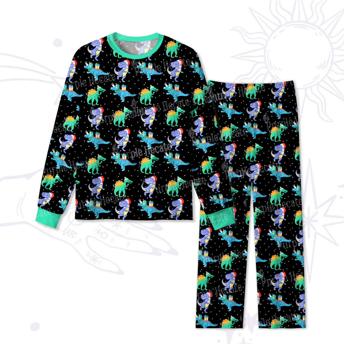 Purplehecate Funny Christmas Dinosaurs Christmas Pajamas