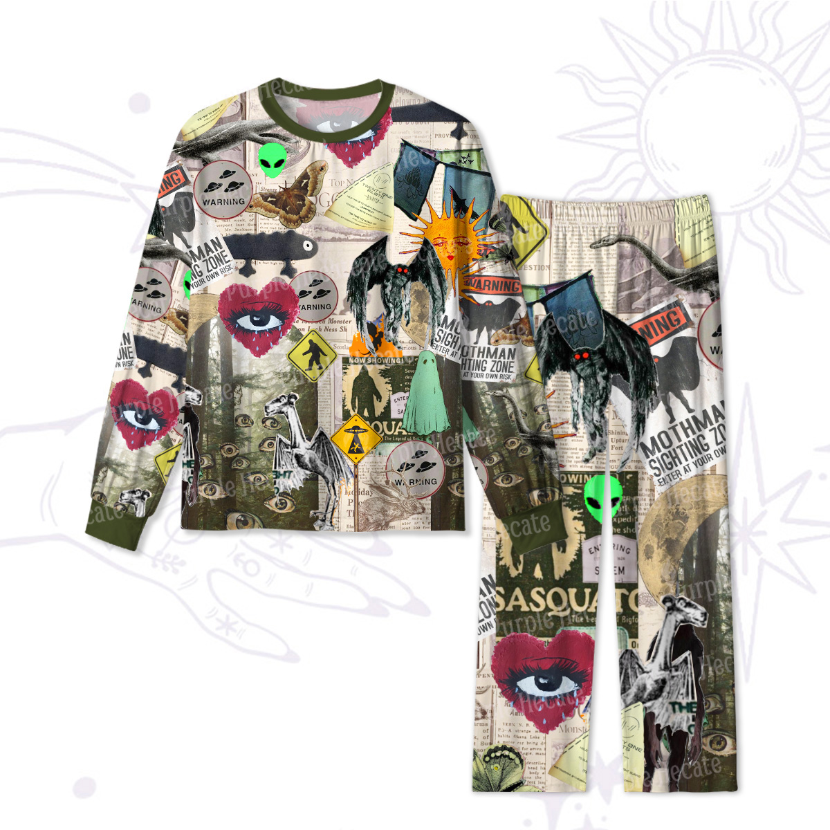 Purplehecate Cryptid Warning Collage Pajamas