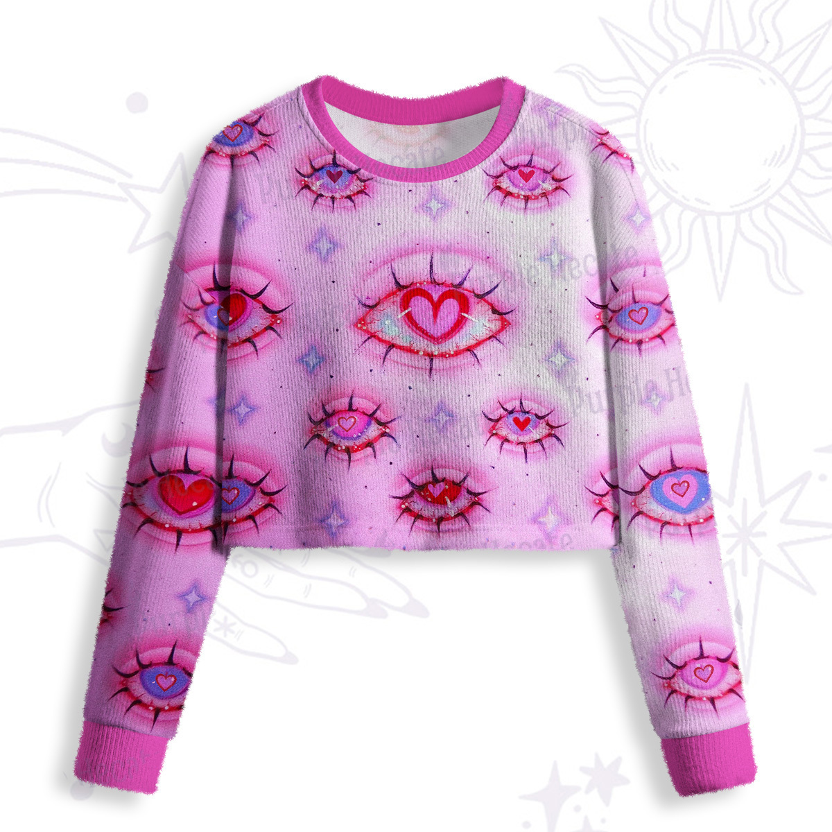 Purplehecate Mystic Love-Eye Crop Fuzzy Ugly Sweatshirt