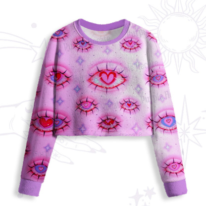 Purplehecate Mystic Love-Eye Crop Fuzzy Ugly Sweatshirt