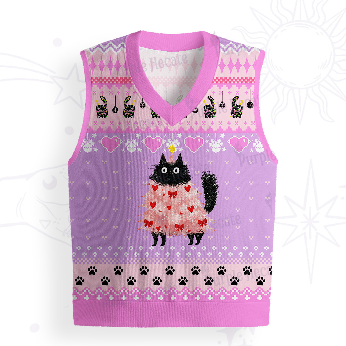 Purplehecate Funny Black Cat in Tree Ugly Sweater Vest