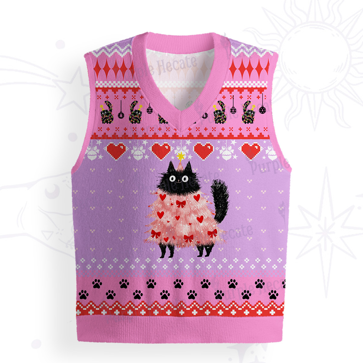 Purplehecate Funny Black Cat in Tree Ugly Sweater Vest