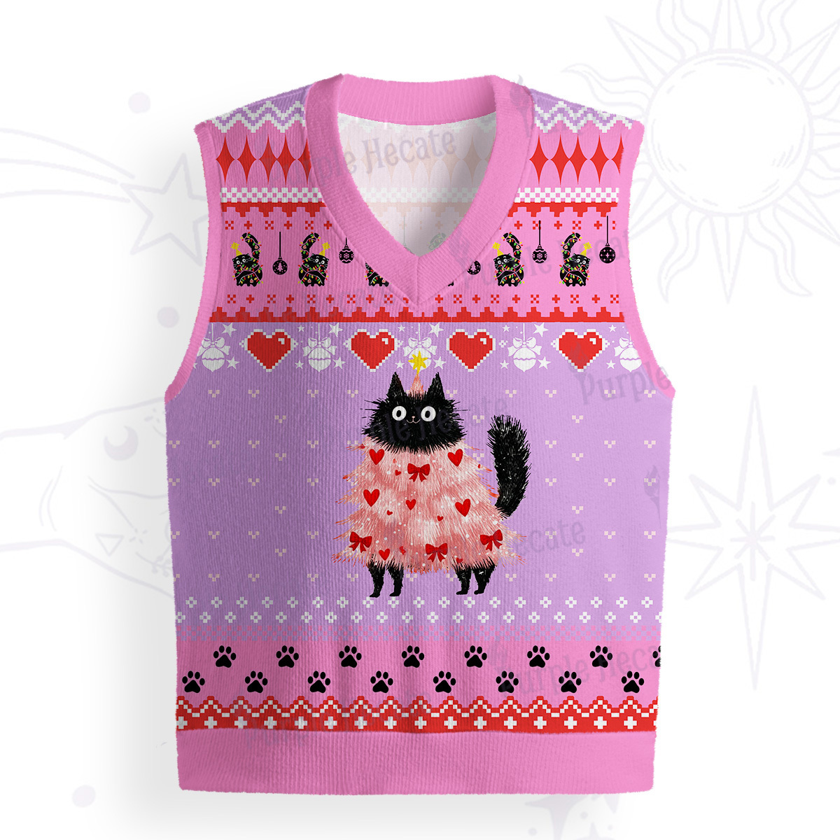 Purplehecate Funny Black Cat in Tree Ugly Sweater Vest