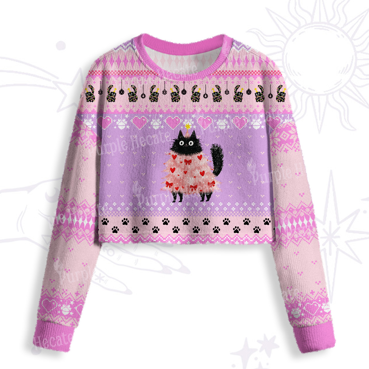 Purplehecate Funny Black Cat in Tree Crop Fuzzy Ugly Sweatshirt
