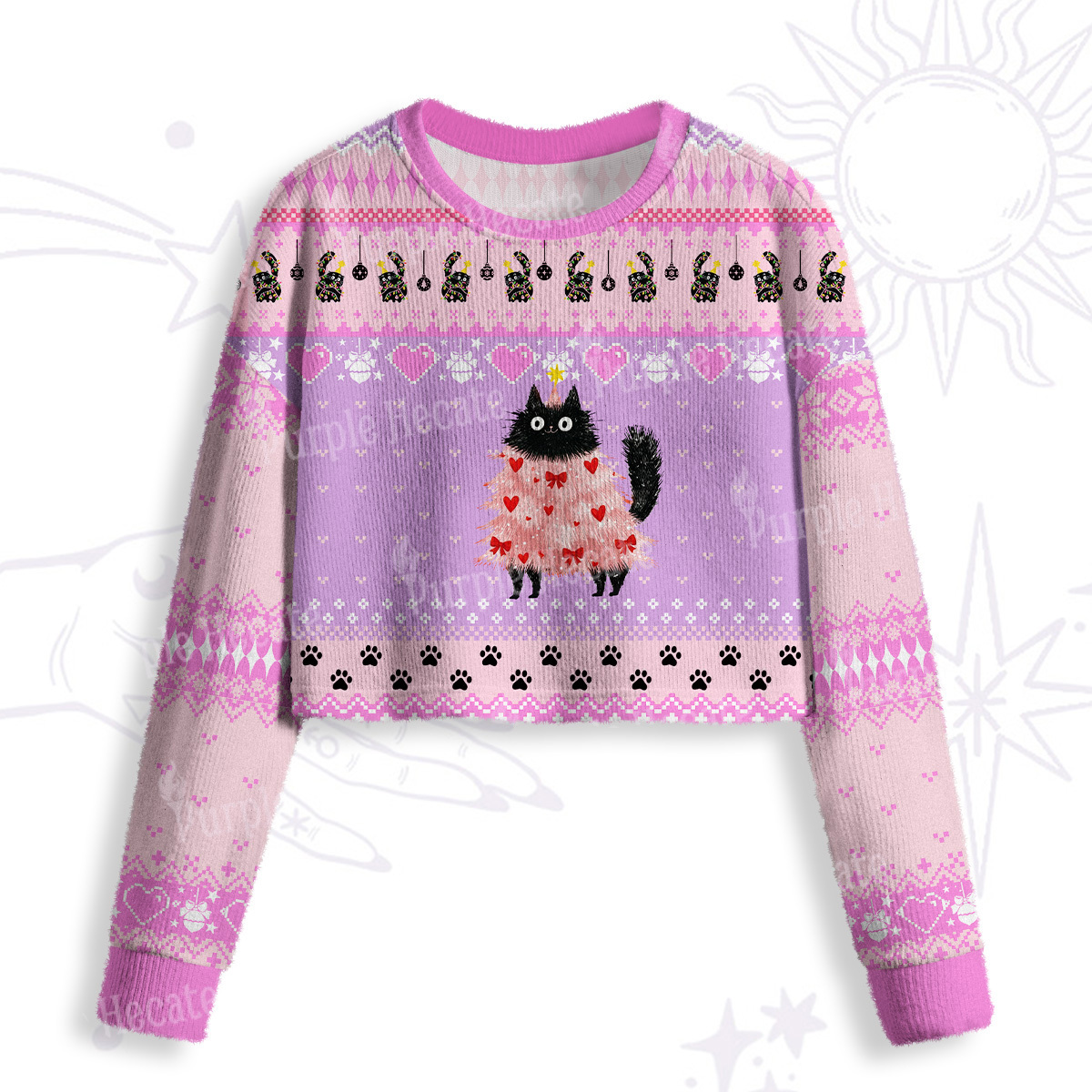 Purplehecate Funny Black Cat in Tree Crop Fuzzy Ugly Sweatshirt