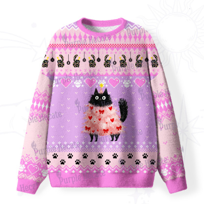 Purplehecate Funny Black Cat in Tree Fuzzy Ugly Sweatshirt