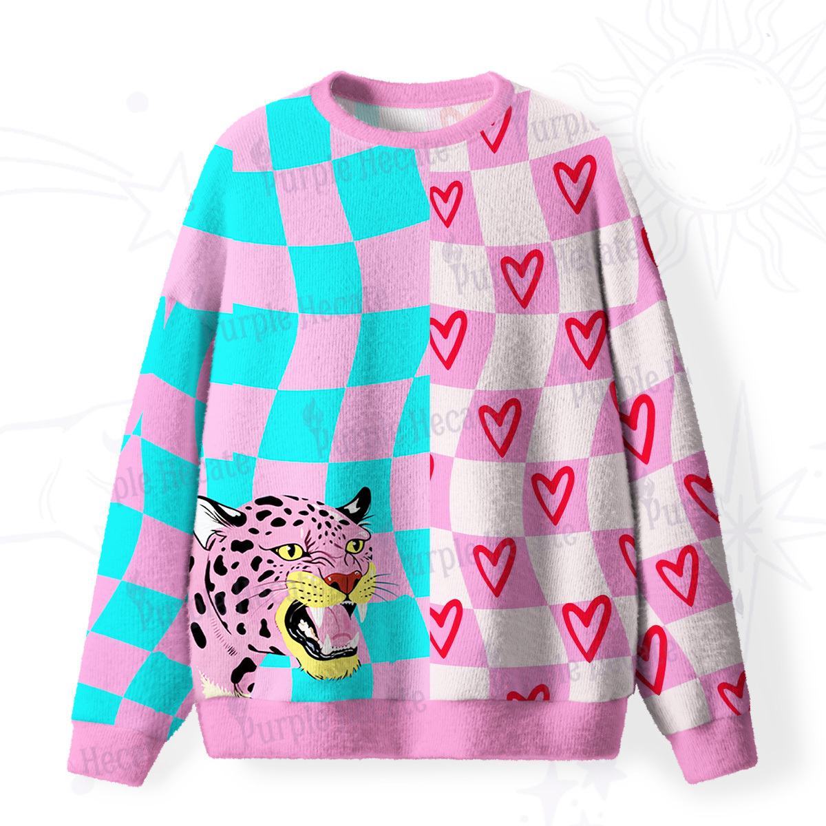 Purplehecate Savage Leopard Evil Eye Fuzzy Ugly Sweatshirt