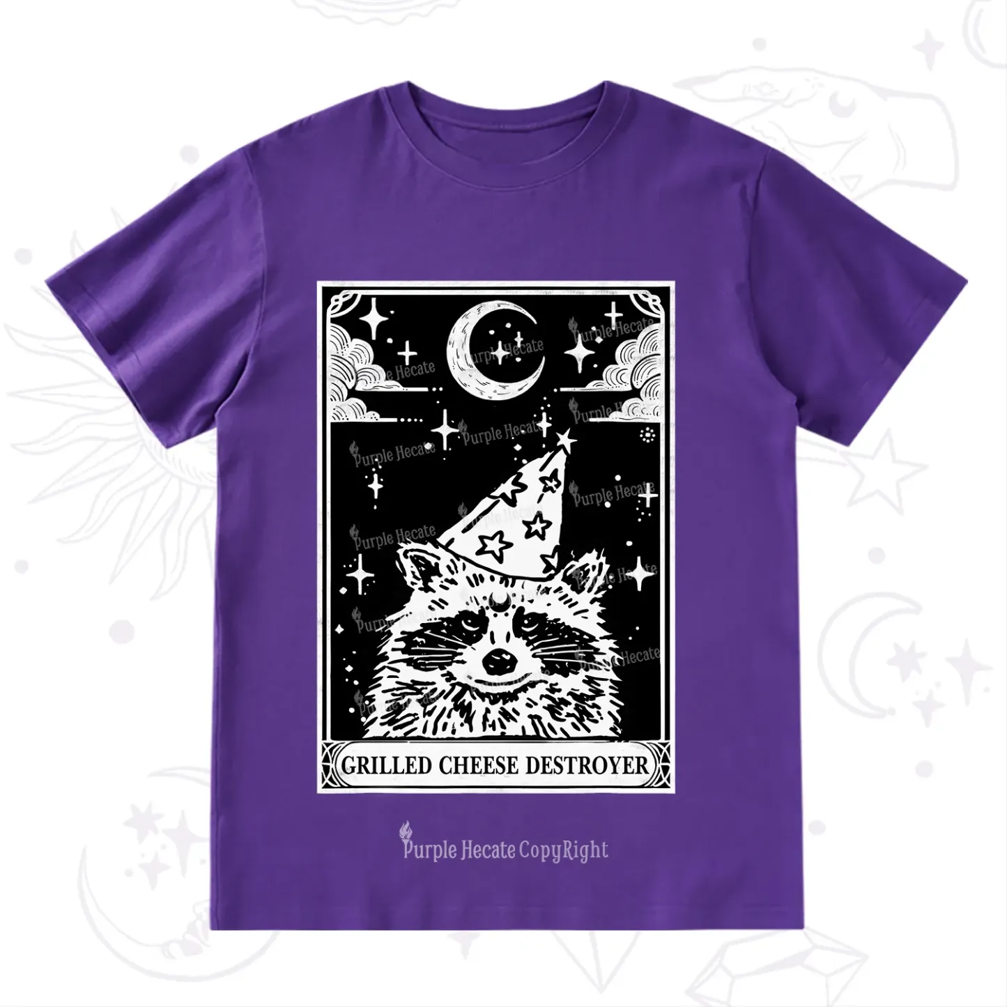 Purplehecate The Grilled Cheese Destroyer Tarot Raccoon T-Shirt