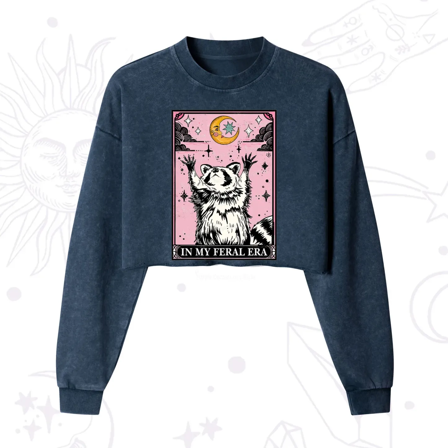 Purplehecate The In My Feral Era Tarot Raccoon Cropped Washed Sweatshirt