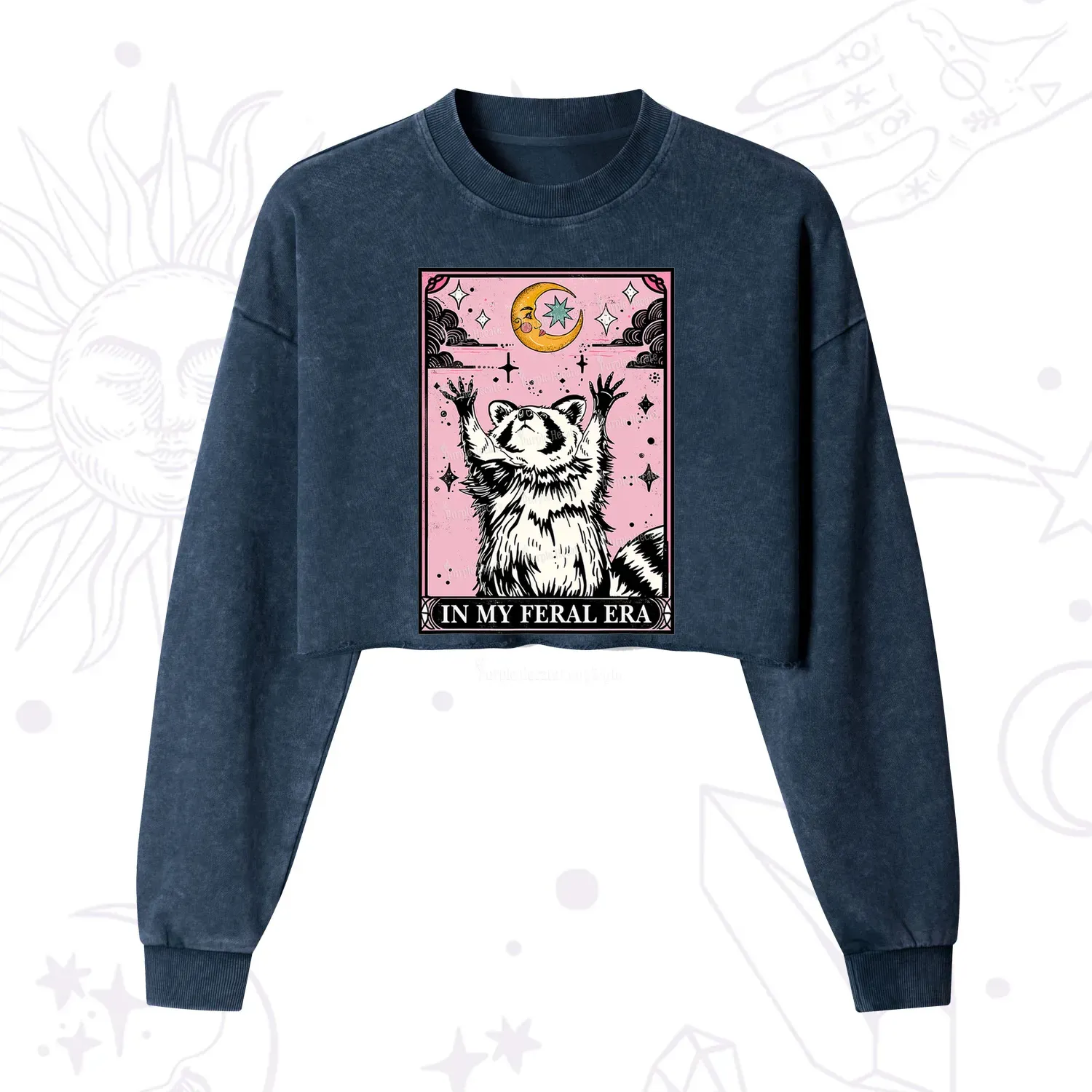 Purplehecate The In My Feral Era Tarot Raccoon Cropped Washed Sweatshirt