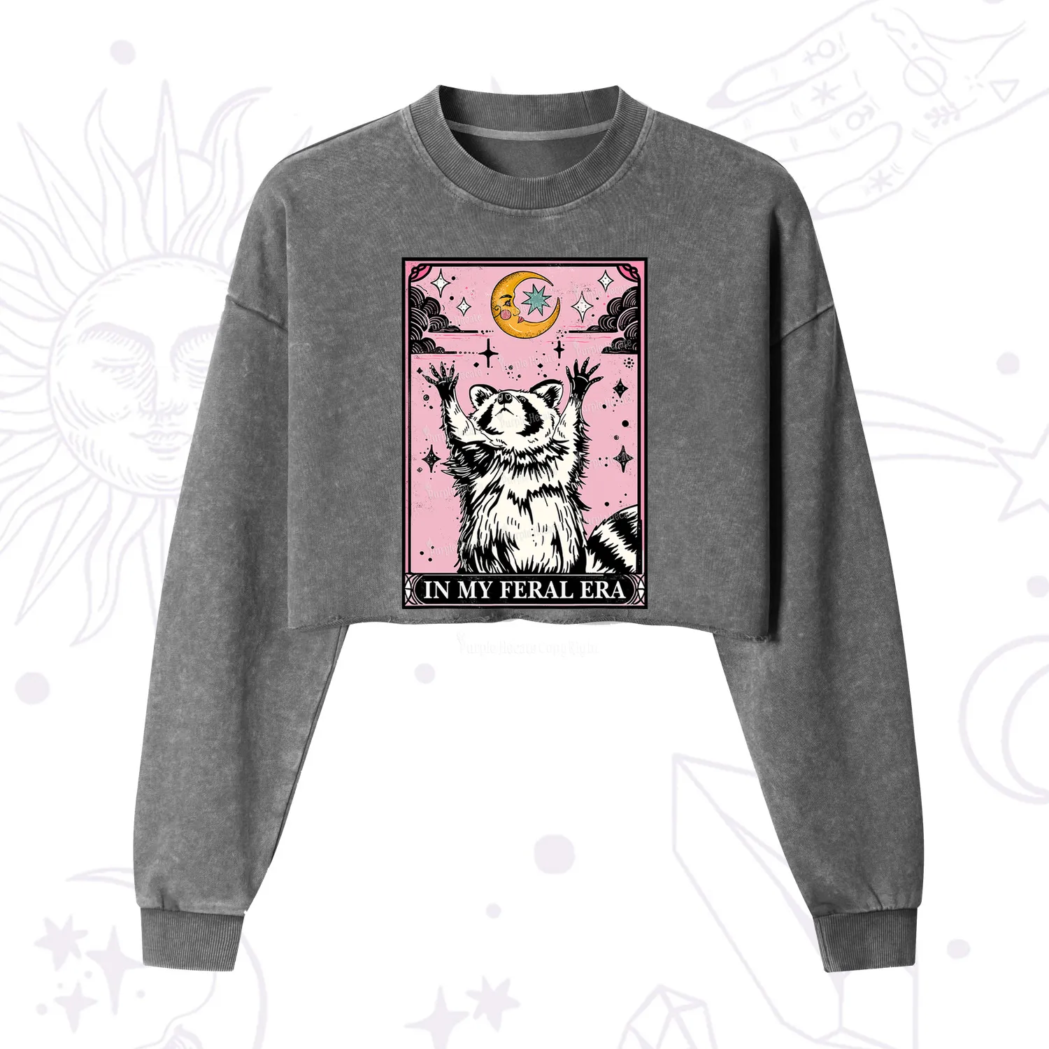 Purplehecate The In My Feral Era Tarot Raccoon Cropped Washed Sweatshirt