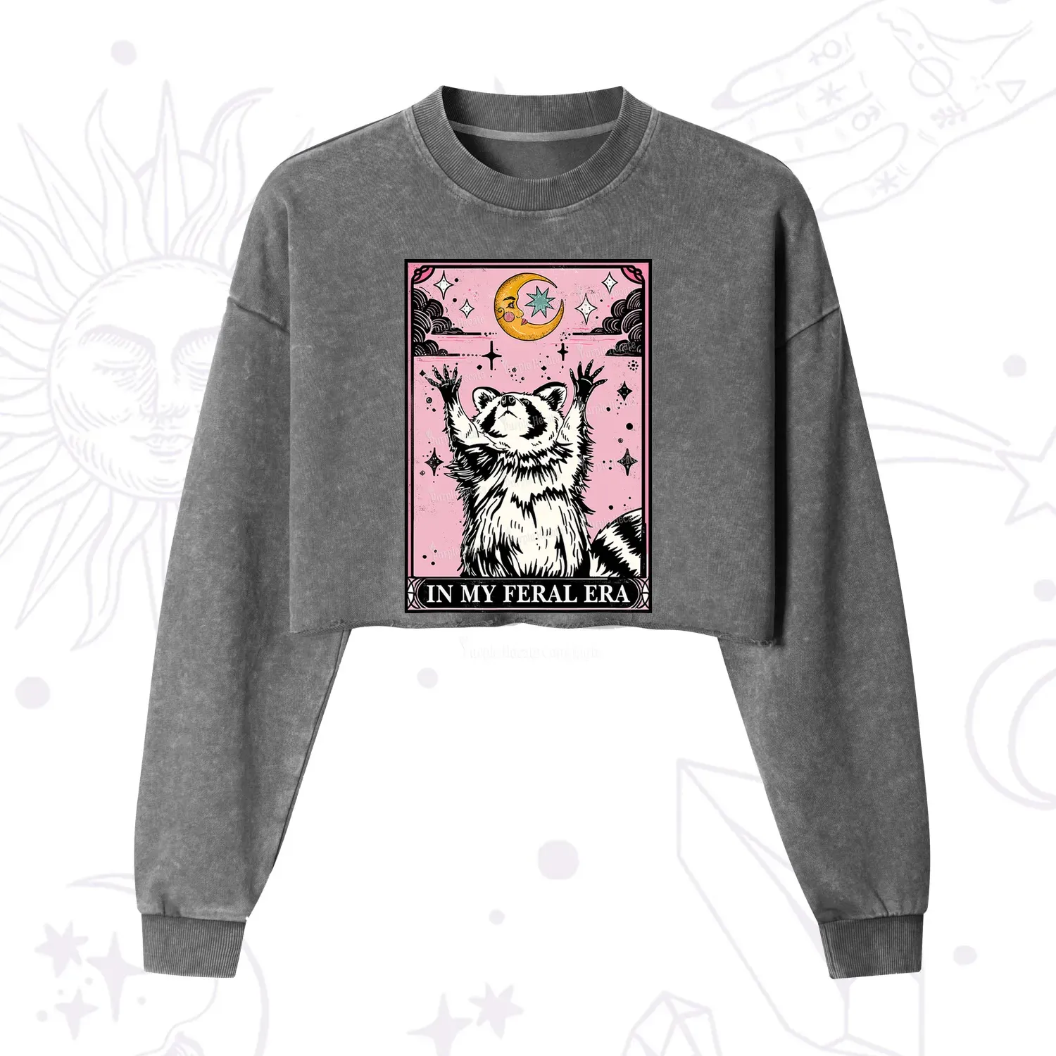 Purplehecate The In My Feral Era Tarot Raccoon Cropped Washed Sweatshirt