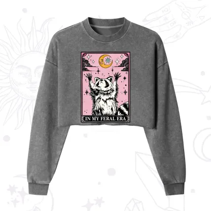 Purplehecate The In My Feral Era Tarot Raccoon Cropped Washed Sweatshirt