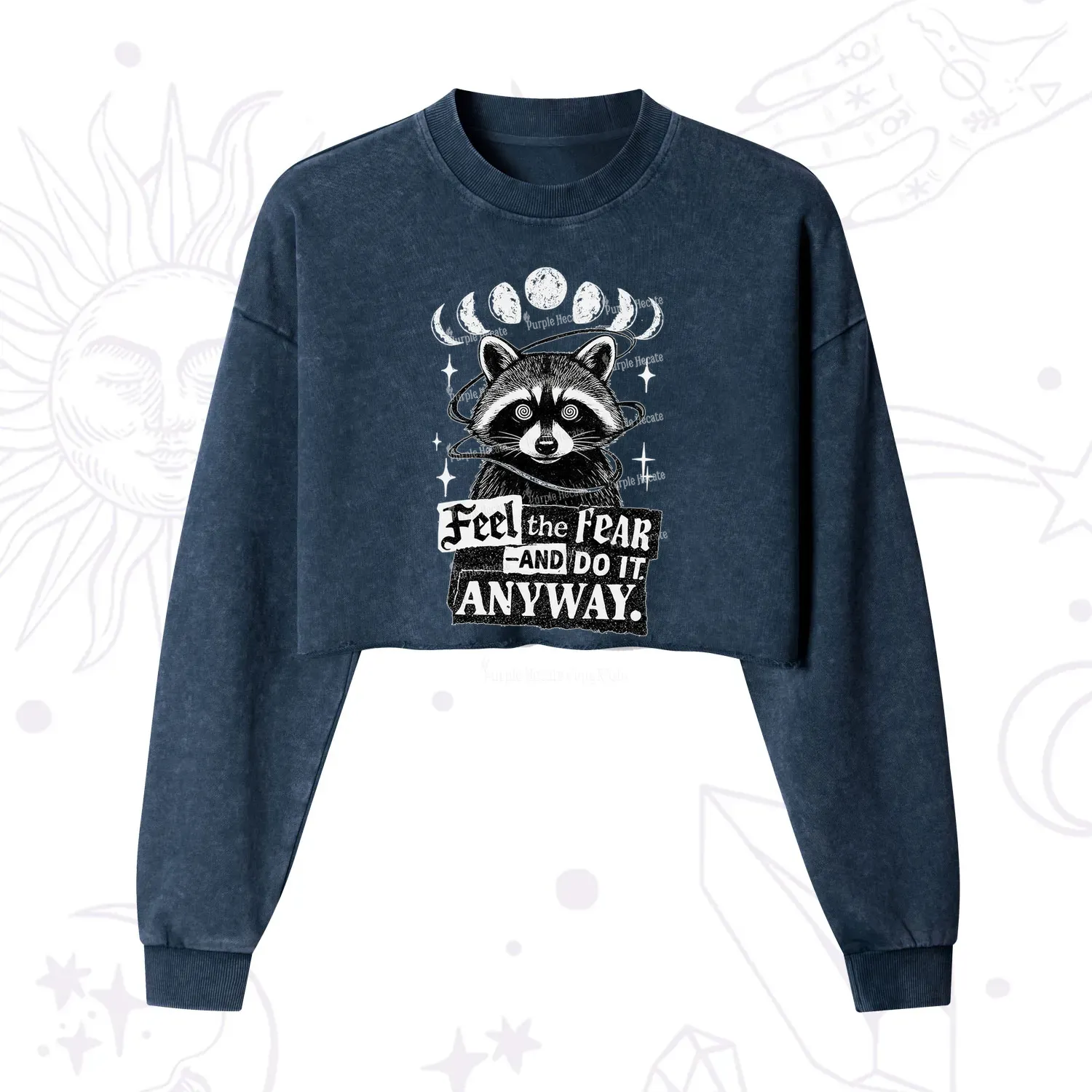 Purplehecate Feel The Fear And Do It Anyway Raccoon Cropped Washed Sweatshirt