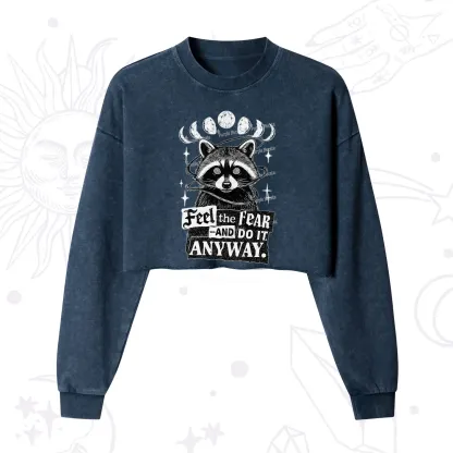 Purplehecate Feel The Fear And Do It Anyway Raccoon Cropped Washed Sweatshirt