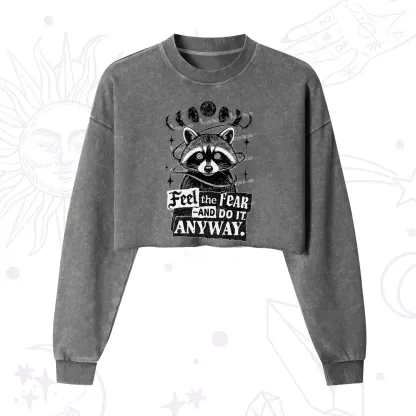 Purplehecate Feel The Fear And Do It Anyway Raccoon Cropped Washed Sweatshirt
