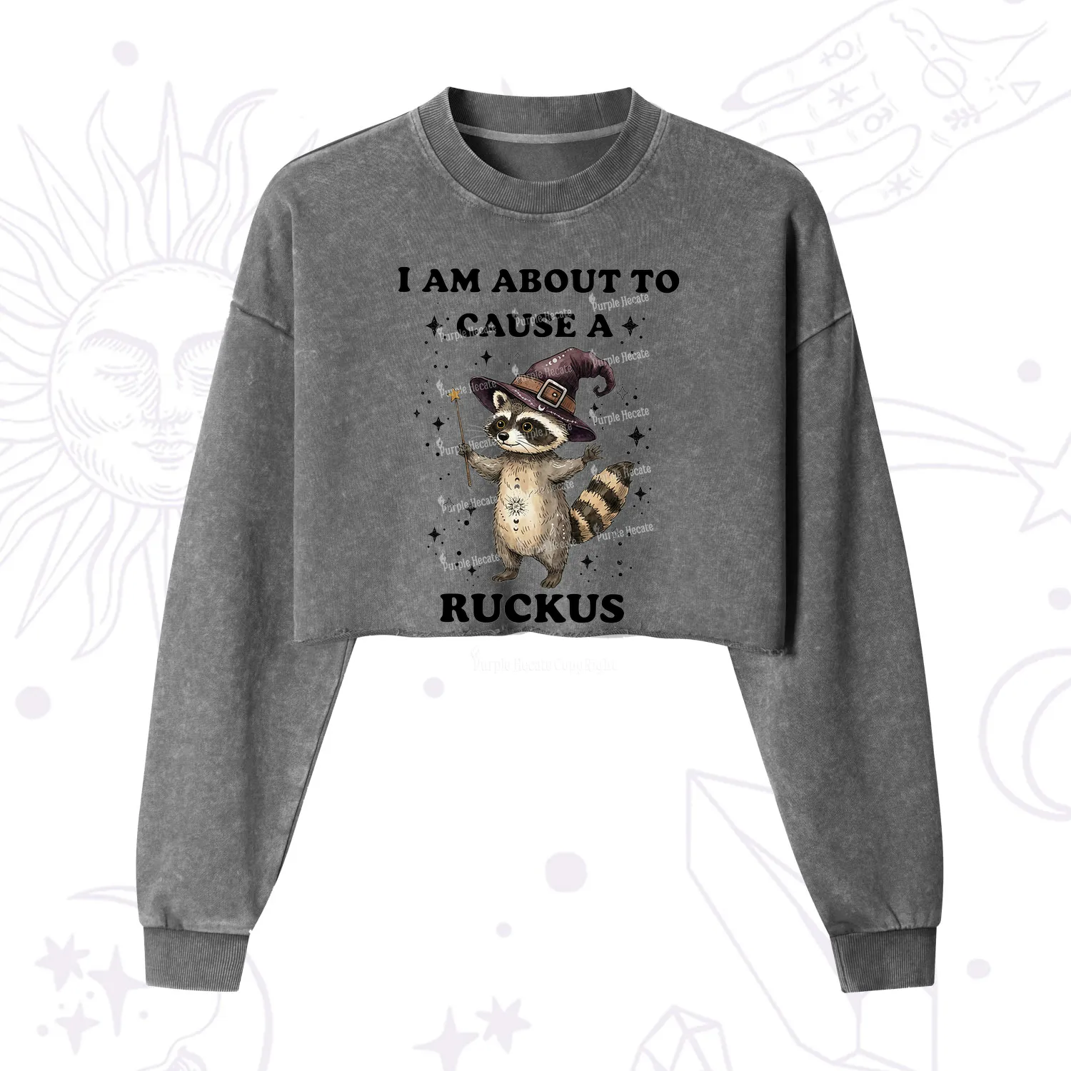 Purplehecate I Am About To Cause A Ruckus Cropped Washed Sweatshirt