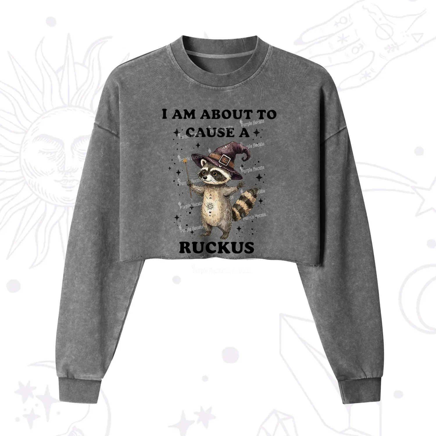 Purplehecate I Am About To Cause A Ruckus Cropped Washed Sweatshirt