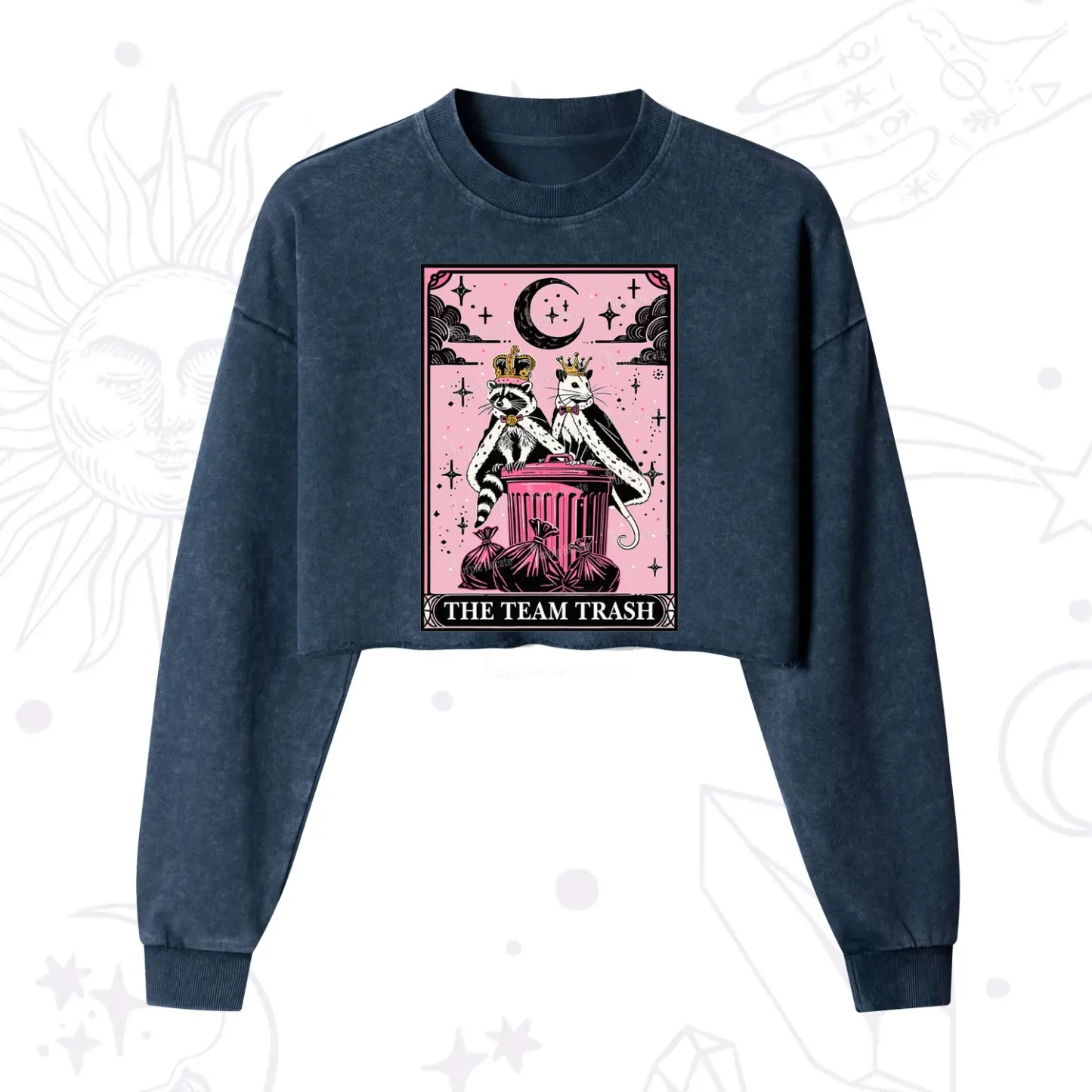 Purplehecate The Trash Kingdom's Tarot Opossum and Raccoon Cropped Washed Sweatshirt