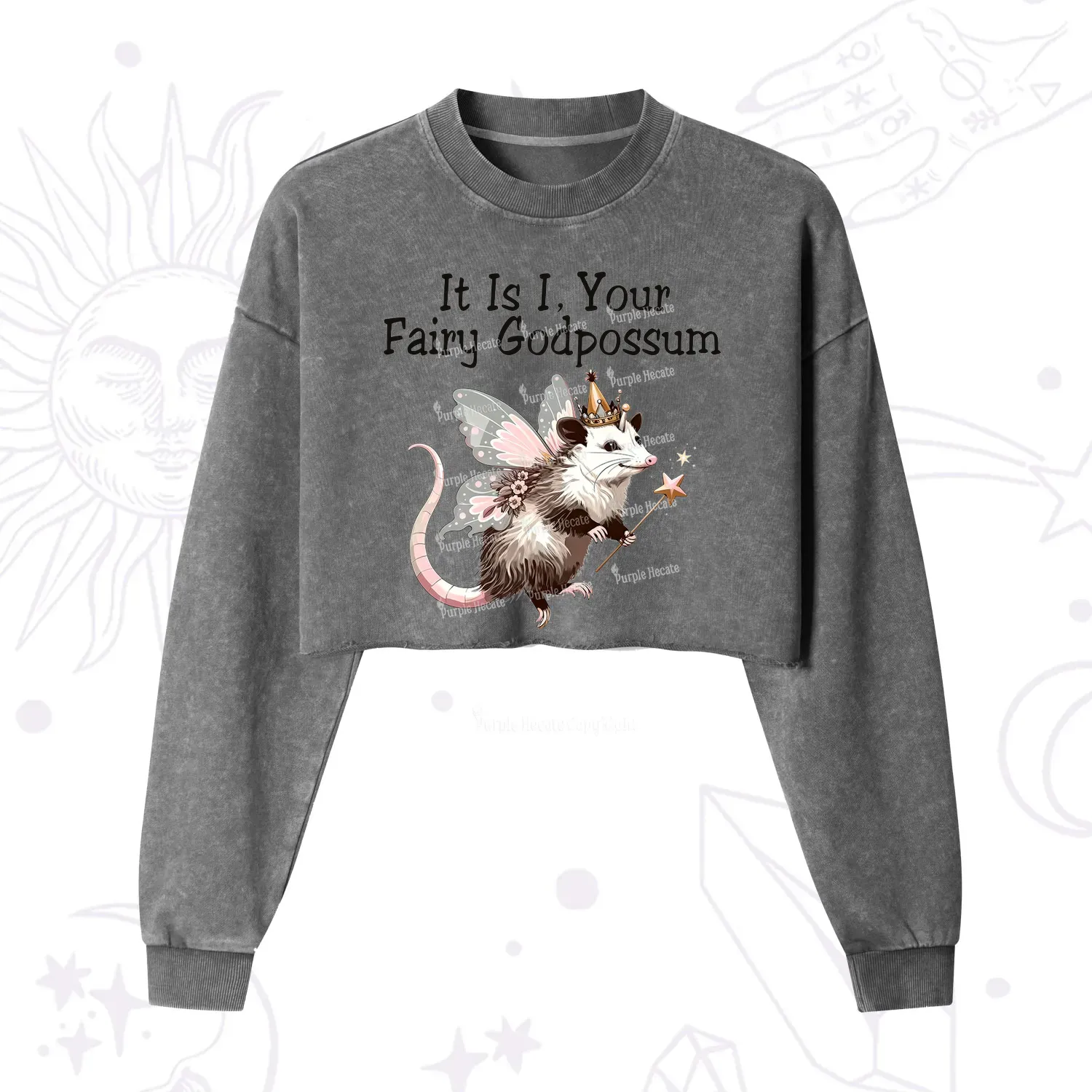 Purplehecate It Is I Your Fairy Godpossum Cropped Washed Sweatshirt
