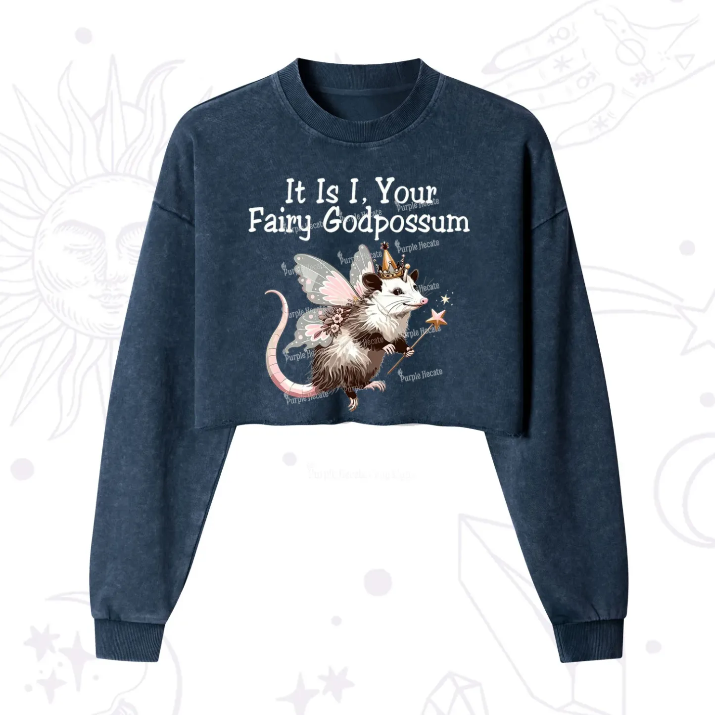 Purplehecate It Is I Your Fairy Godpossum Cropped Washed Sweatshirt