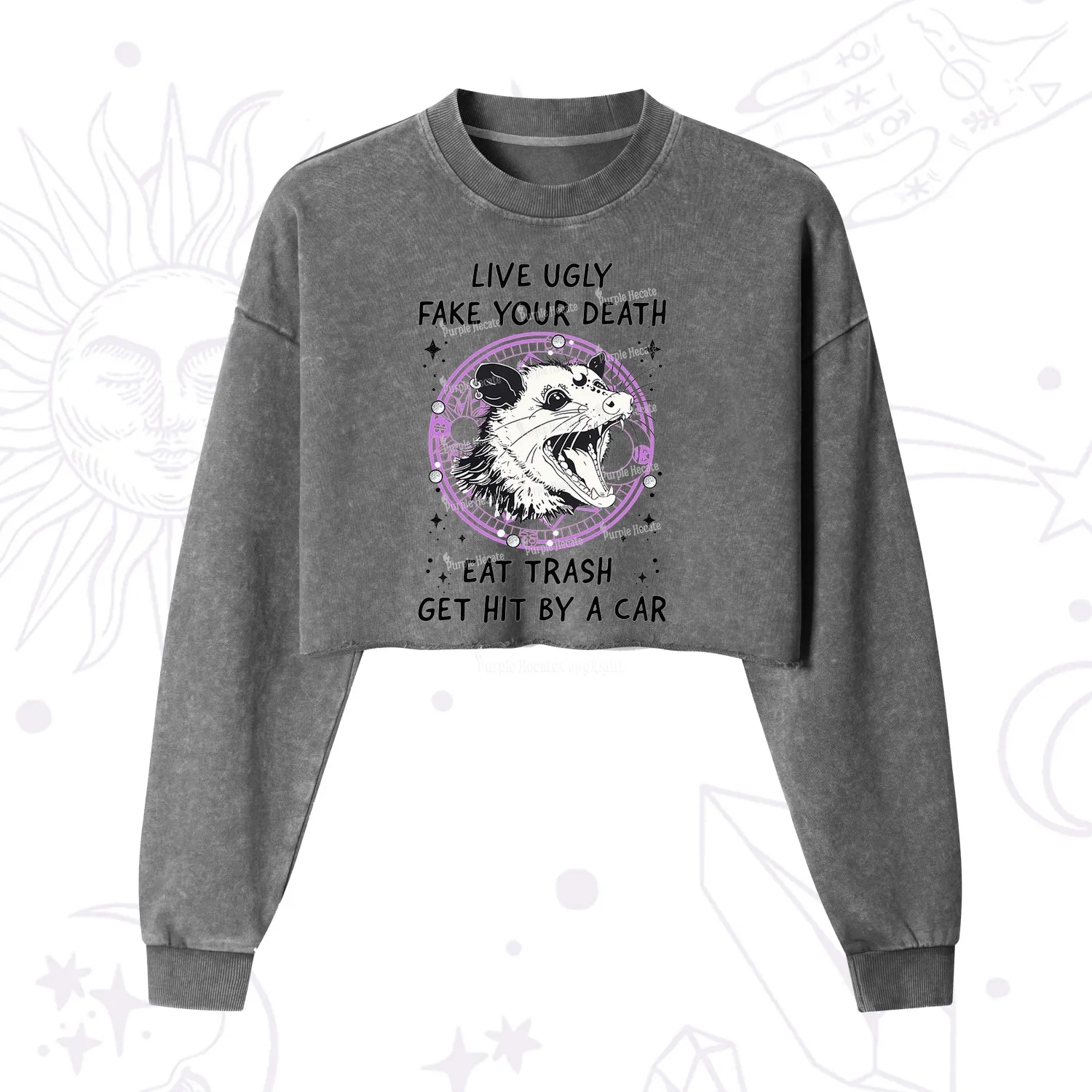 Purplehecate Live Ugly Fake Your Death Cropped Washed Sweatshirt