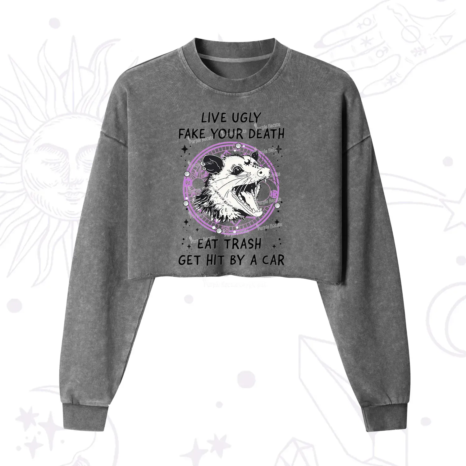 Purplehecate Live Ugly Fake Your Death Cropped Washed Sweatshirt