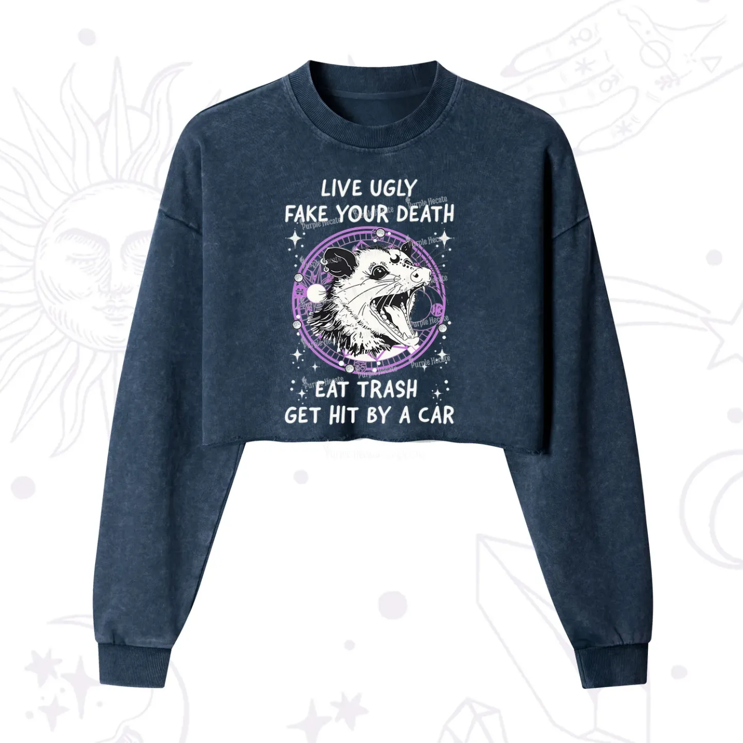 Purplehecate Live Ugly Fake Your Death Cropped Washed Sweatshirt