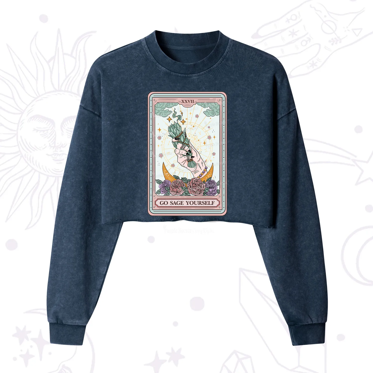 Purplehecate The Go Sage Yourself Tarot Cropped Washed Sweatshirt