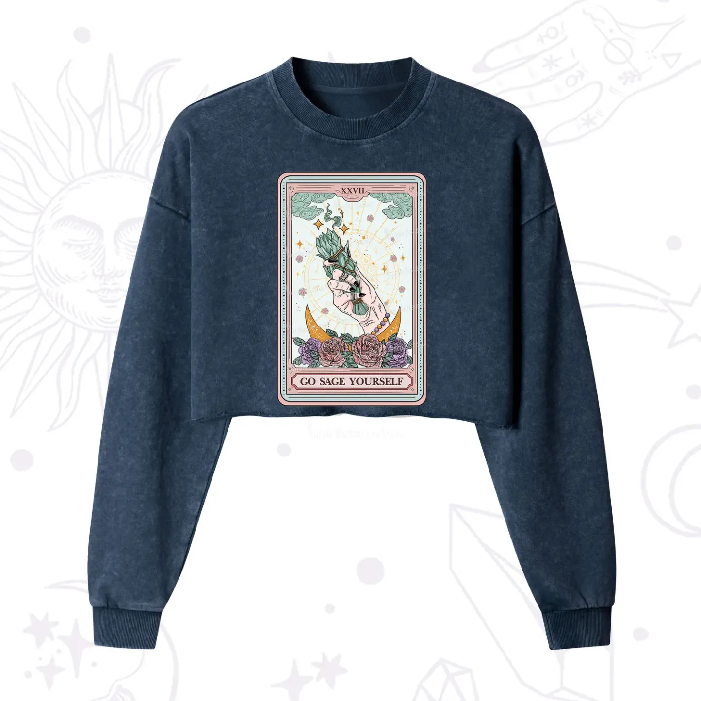 Purplehecate The Go Sage Yourself Tarot Cropped Washed Sweatshirt