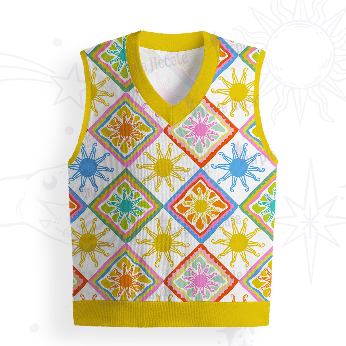 Purplehecate Colorful Sunshine Patchwork Ugly Sweater Vest