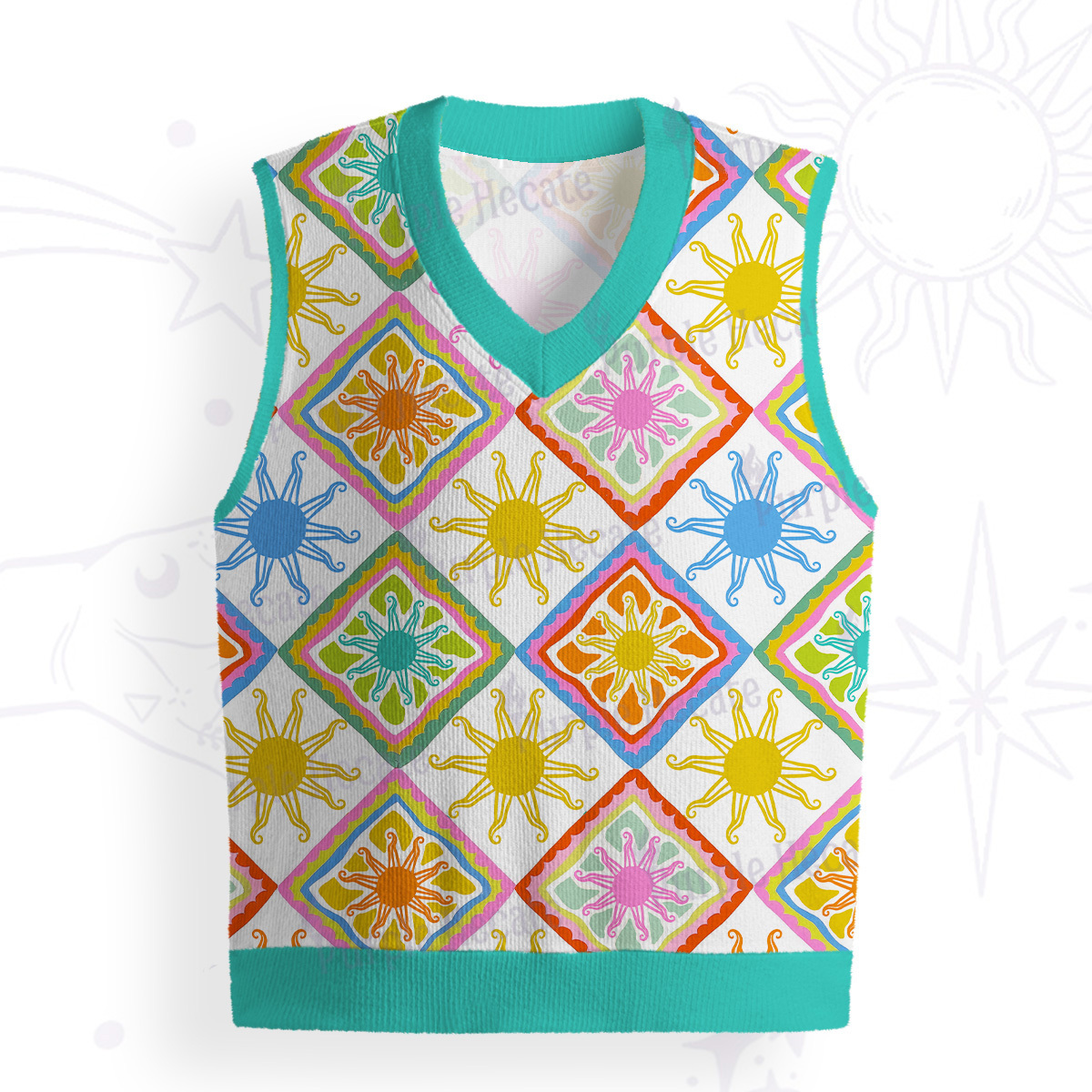 Purplehecate Colorful Sunshine Patchwork Ugly Sweater Vest