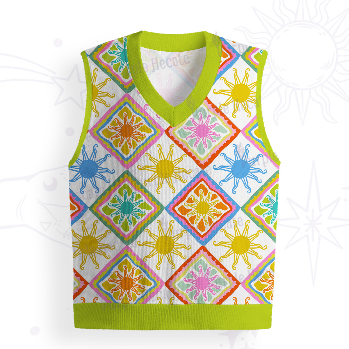 Purplehecate Colorful Sunshine Patchwork Ugly Sweater Vest