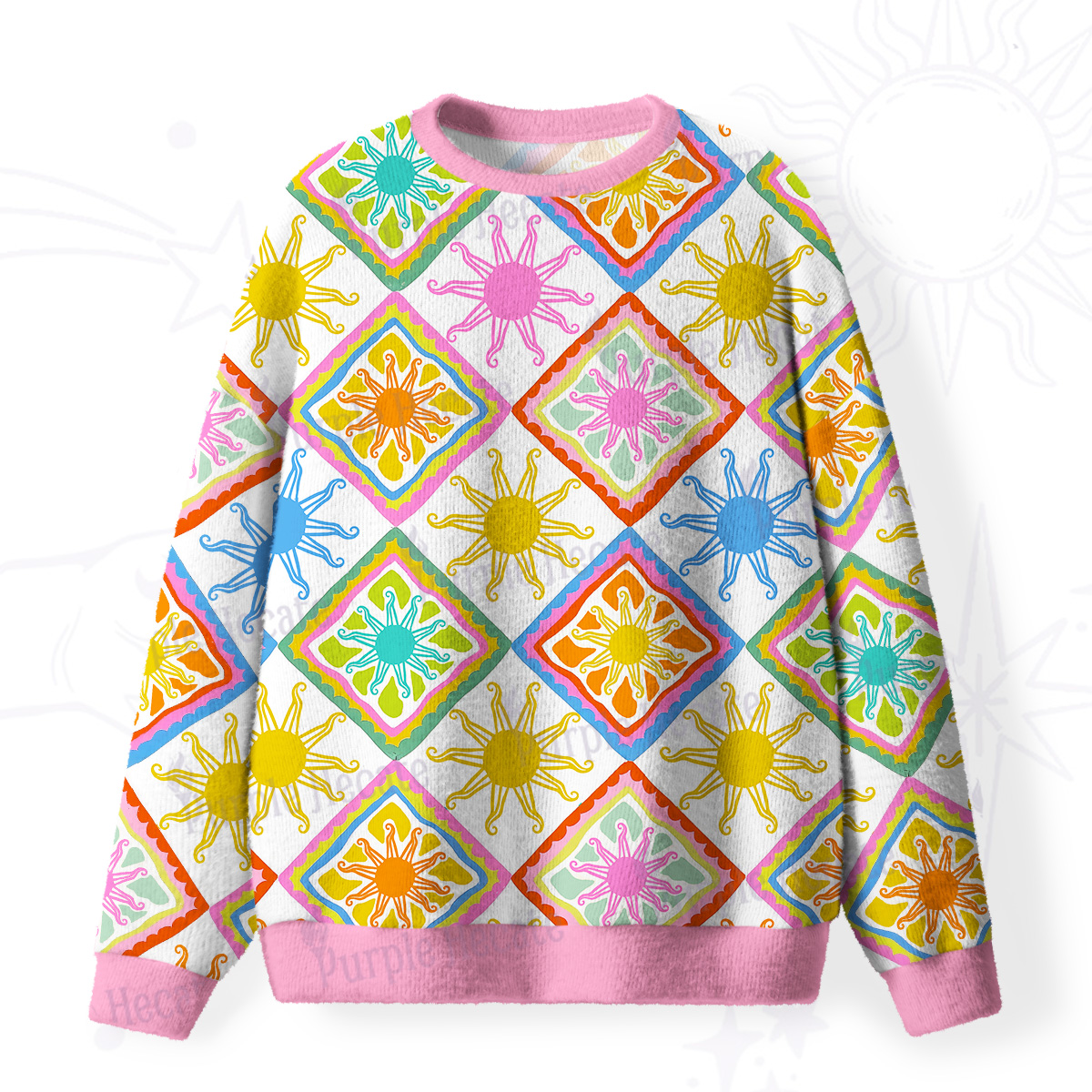 Purplehecate Colorful Sunshine Patchwork Fuzzy Ugly Sweatshirt