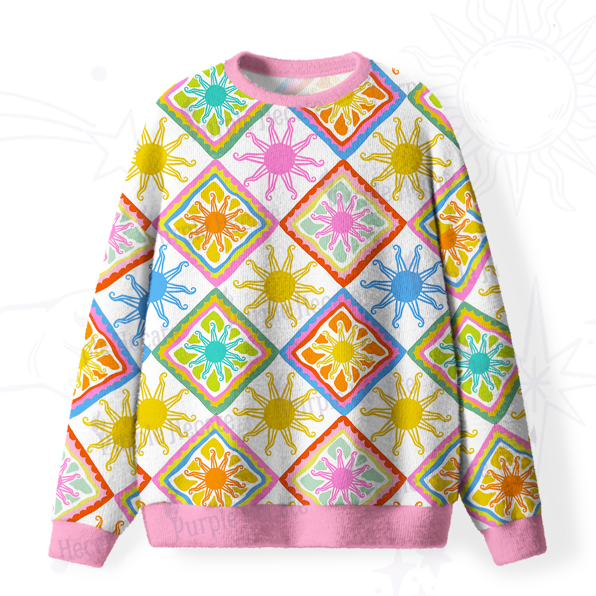Purplehecate Colorful Sunshine Patchwork Fuzzy Ugly Sweatshirt