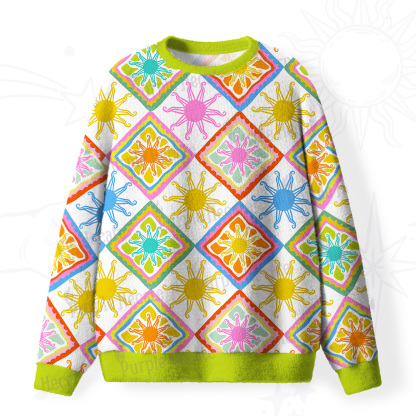 Purplehecate Colorful Sunshine Patchwork Fuzzy Ugly Sweatshirt