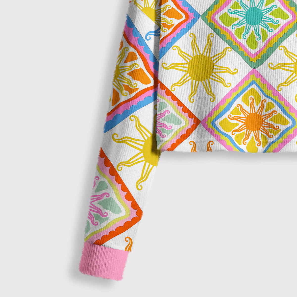 Purplehecate Colorful Sunshine Patchwork Crop Fuzzy Ugly Sweatshirt