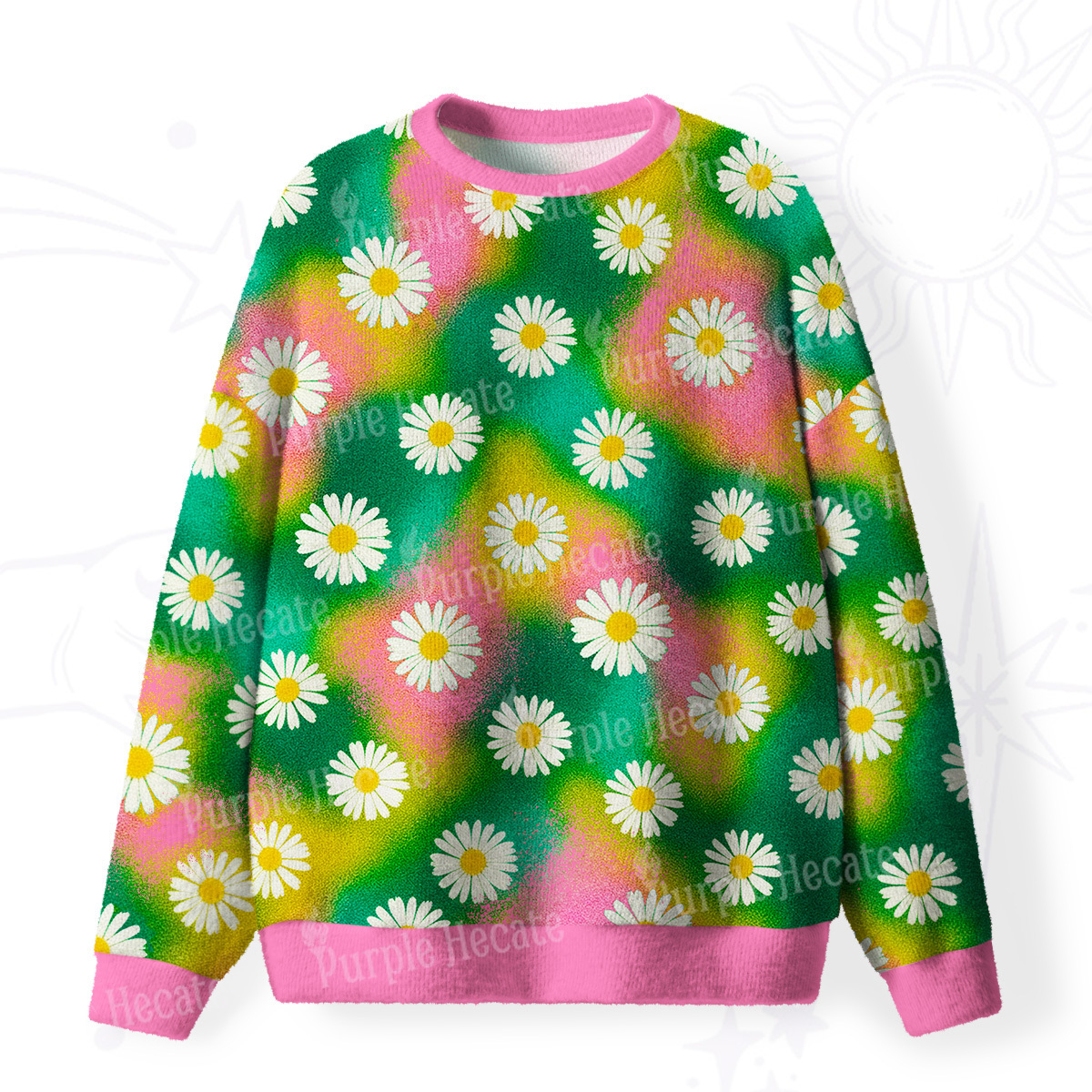Purplehecate Enchanted Daisy Spring Romance Fuzzy Ugly Sweatshirt