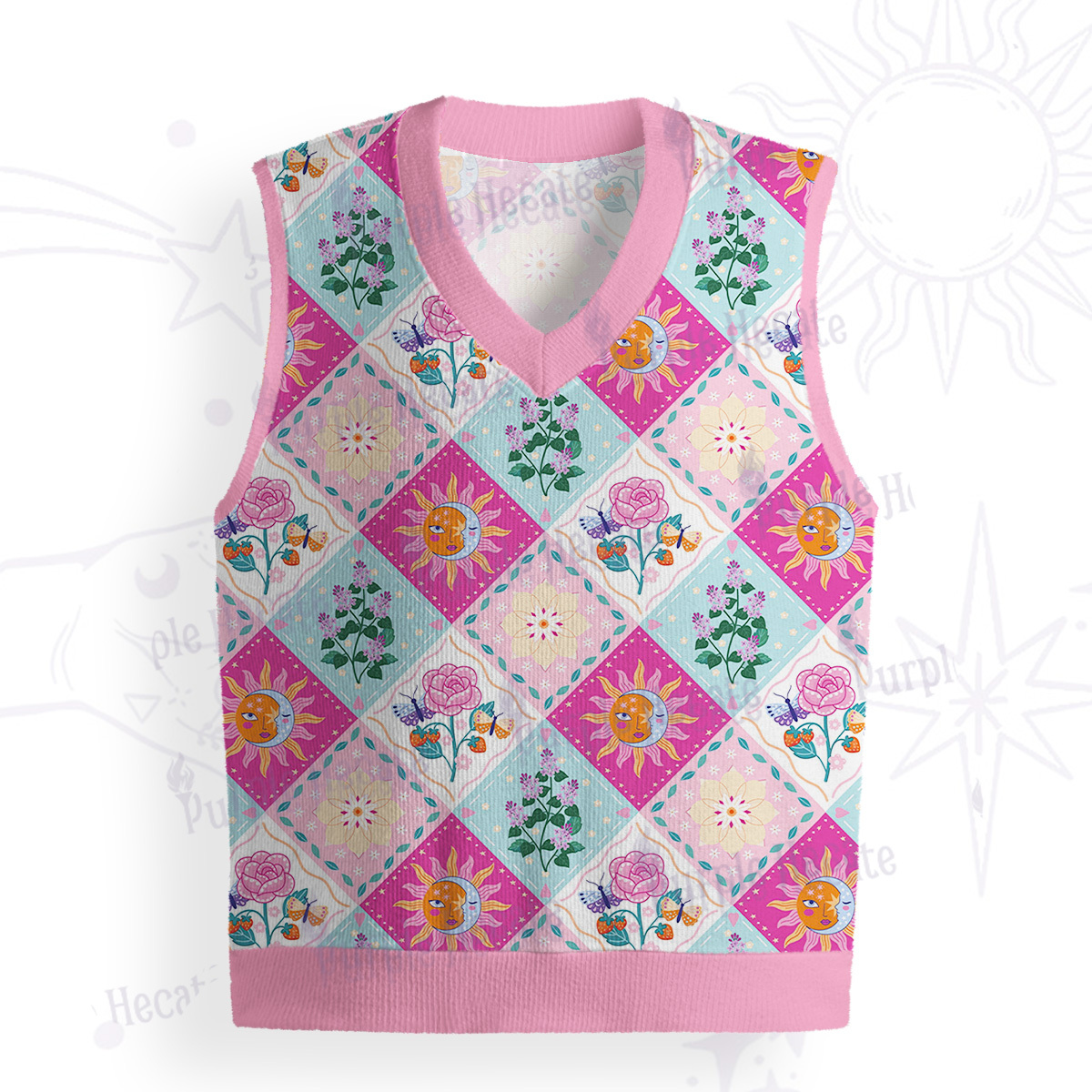 Purplehecate Celestial Sun & Moon Patchwork Ugly Sweater Vest