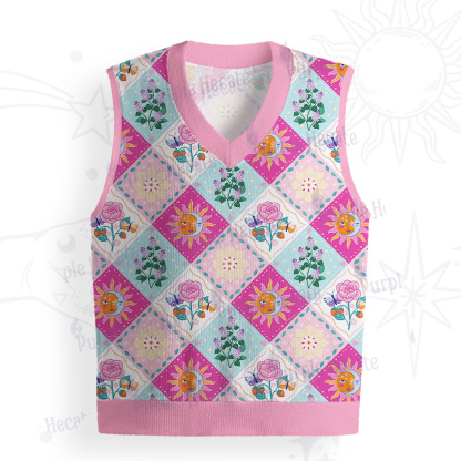 Purplehecate Celestial Sun & Moon Patchwork Ugly Sweater Vest