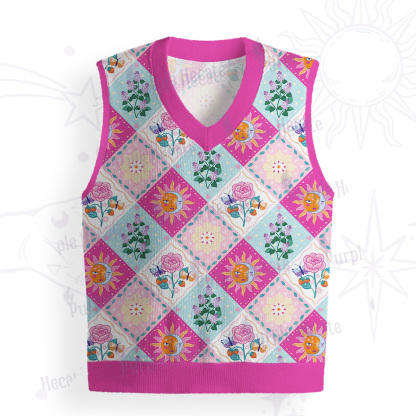 Purplehecate Celestial Sun & Moon Patchwork Ugly Sweater Vest