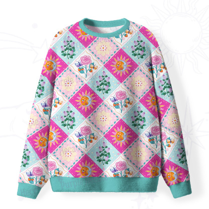 Purplehecate Celestial Sun & Moon Patchwork Fuzzy Ugly Sweatshirt