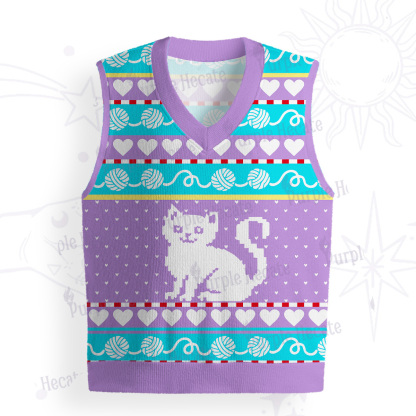 Purplehecate Whimsical Cat and Yarn Ugly Sweater Vest