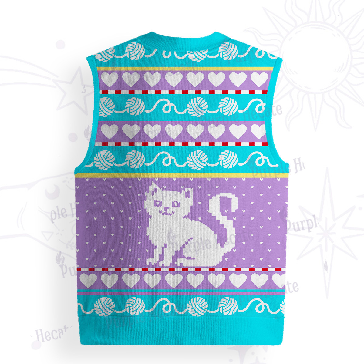 Purplehecate Whimsical Cat and Yarn Ugly Sweater Vest