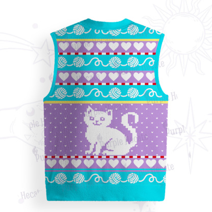 Purplehecate Whimsical Cat and Yarn Ugly Sweater Vest