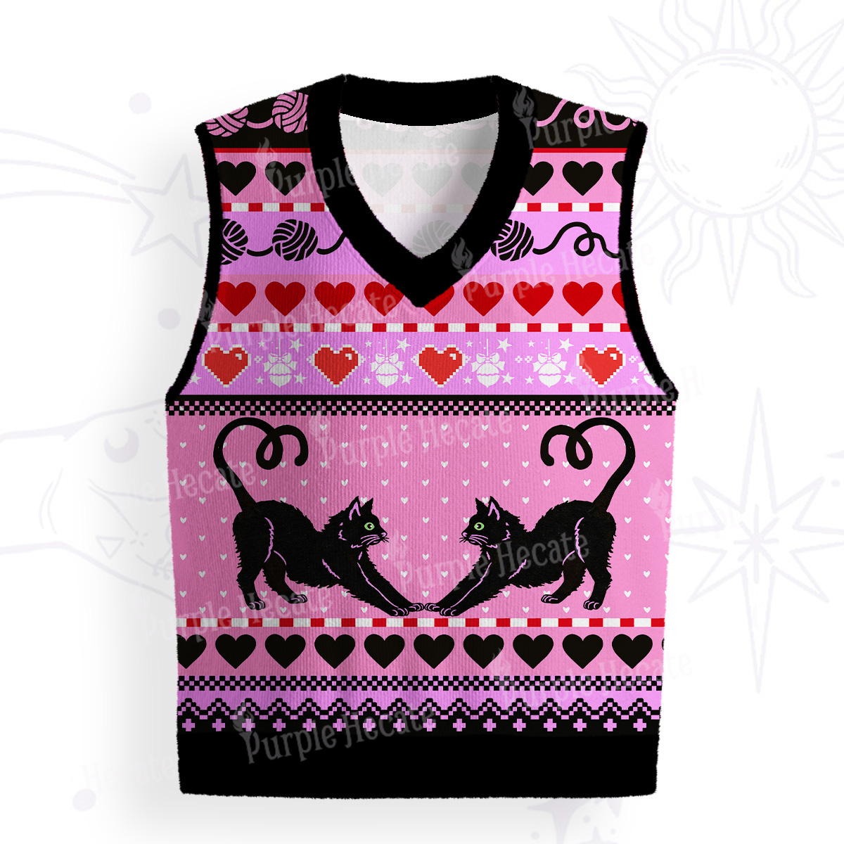 Purplehecate Sweet Black Cat Ugly Sweater Vest