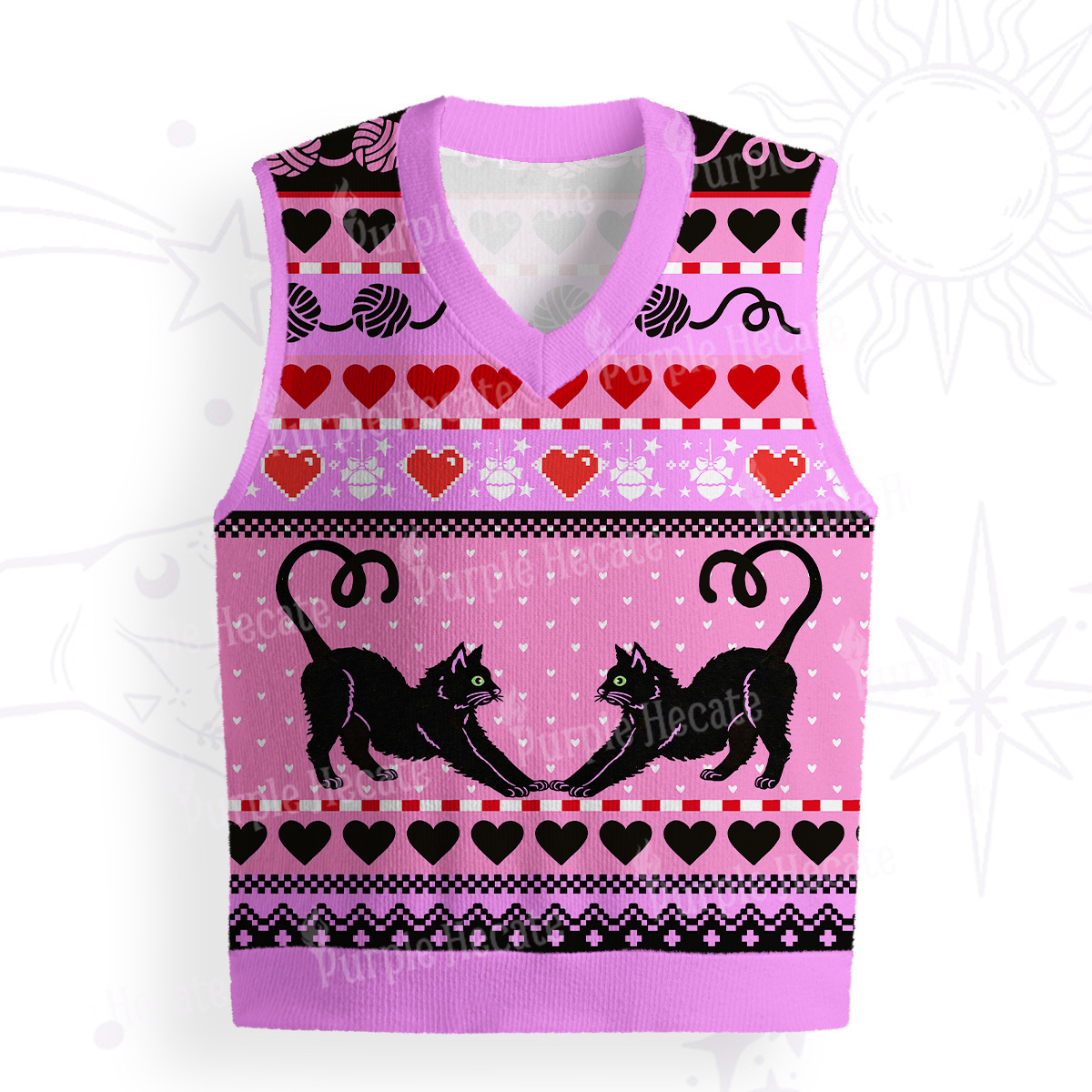 Purplehecate Sweet Black Cat Ugly Sweater Vest