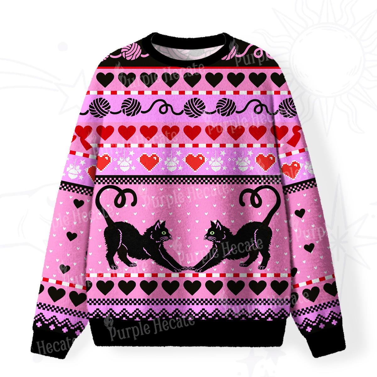 Purplehecate Sweet Black Cat Fuzzy Ugly Sweatshirt